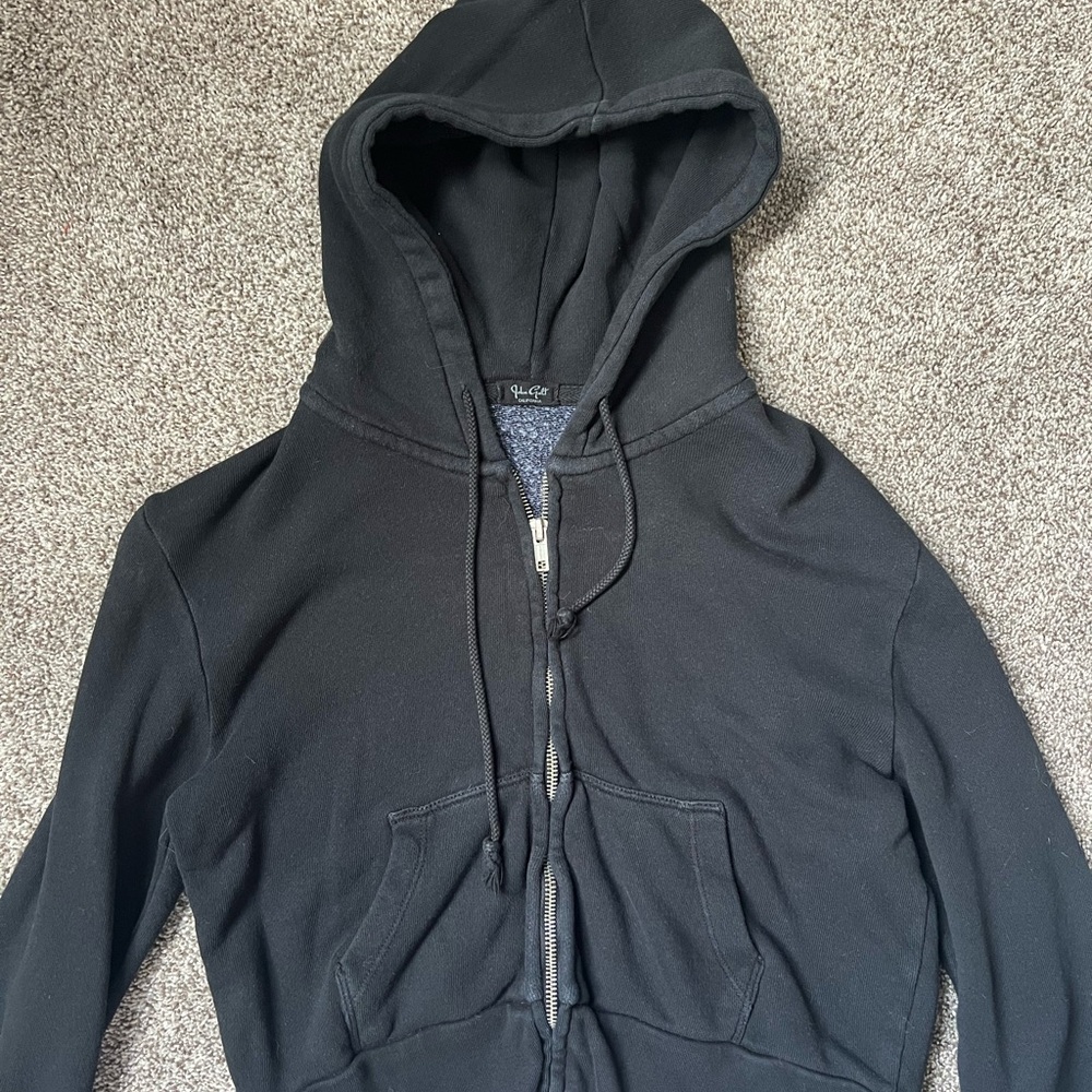 Brandy Melville Cropped Black Zip-Up Hoodie